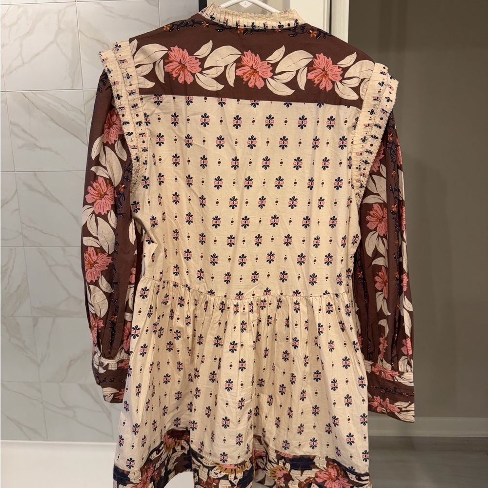 Ainika Maxi Floral Cream Open Yoke Mini Dress - Picture 3 of 3